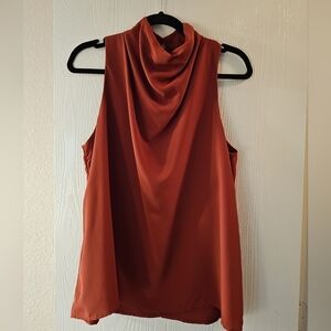 Entro Rust Sleeveless Blouse with Draped Neck – Size S